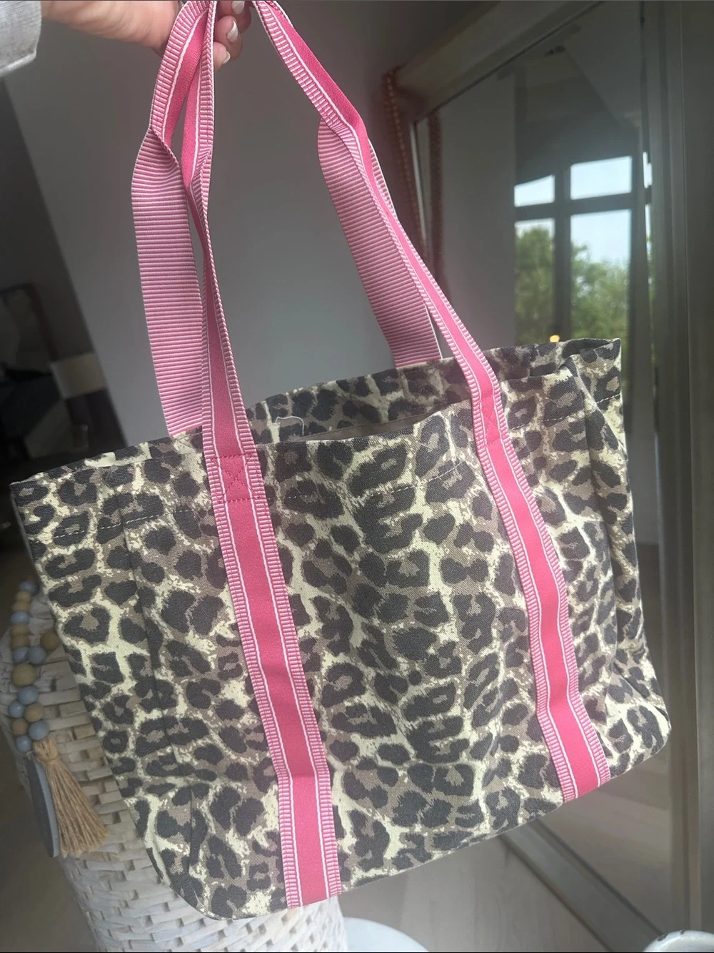Pink Lily Leopard Print Tote with Pink Straps